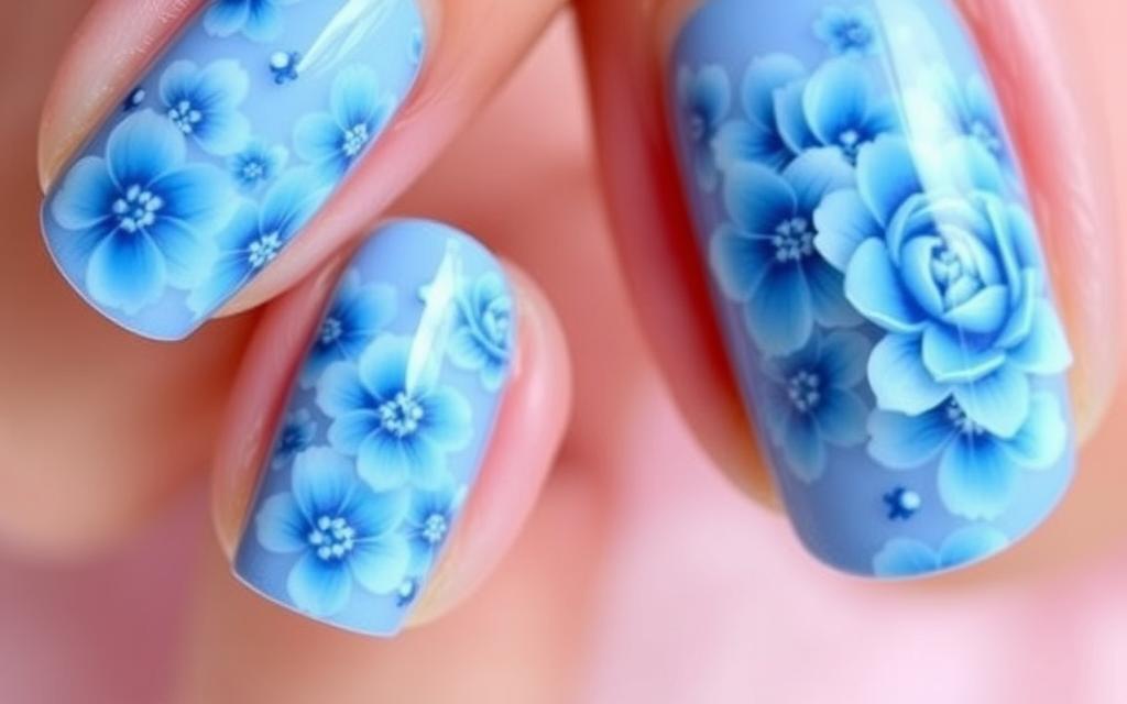 floral blue nail designs