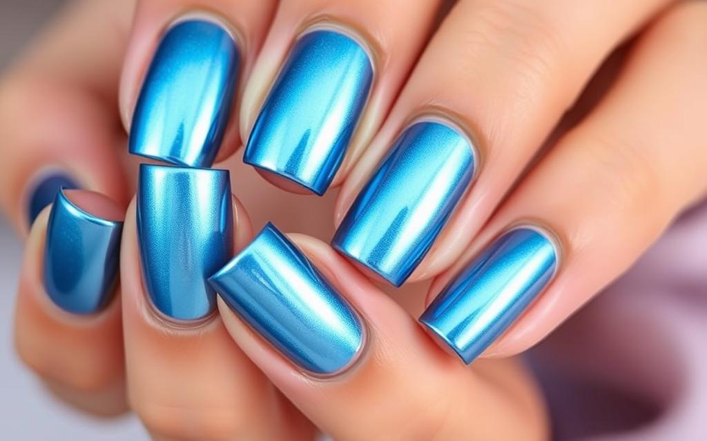 metallic blue nails